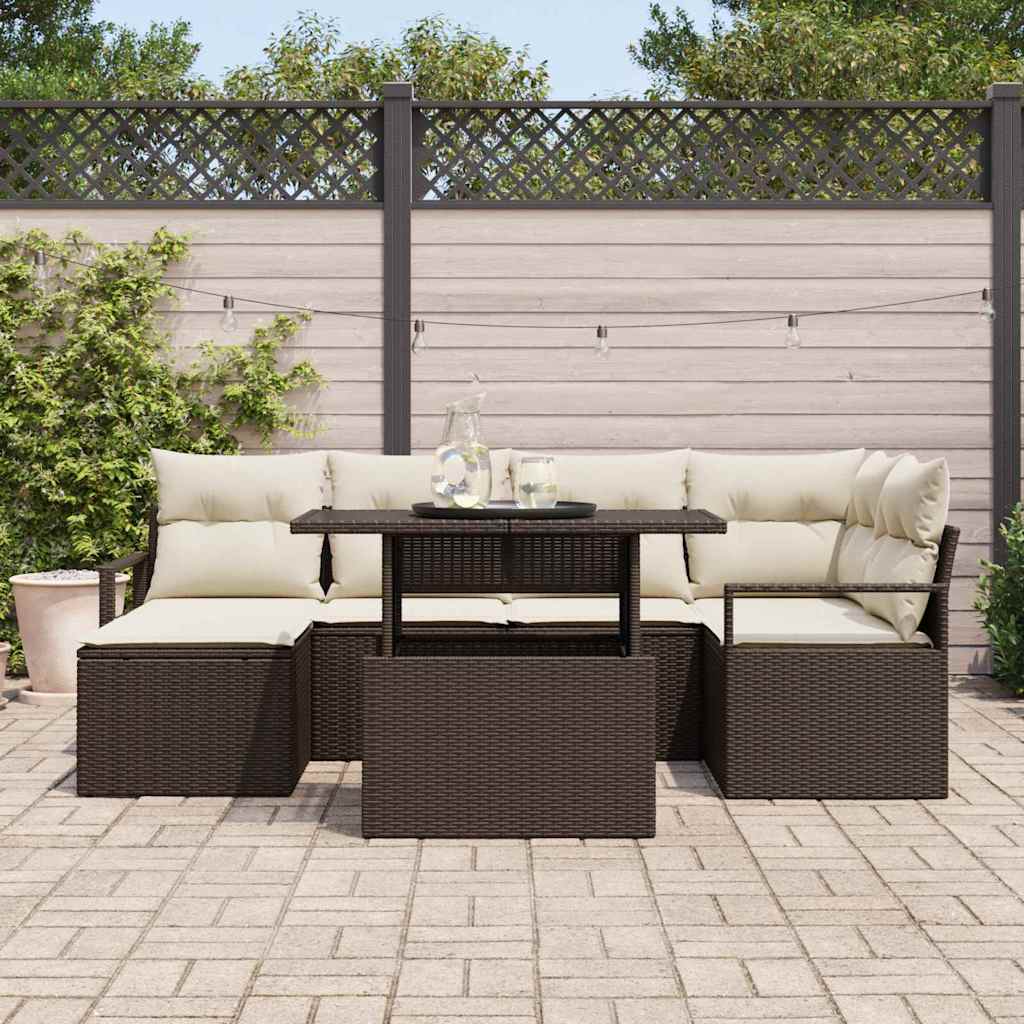 Set Divano da Giardino con cuscino 7 pcs Marrone e crema | homemem39