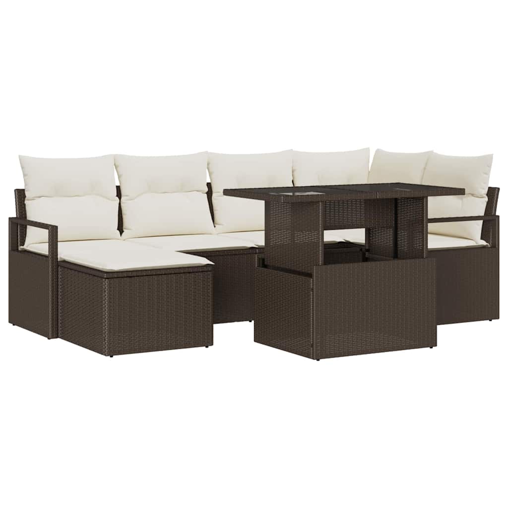 Set Divano da Giardino con cuscino 7 pcs Marrone e crema | homemem39