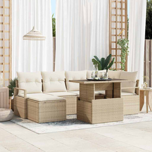 Set Divano da Giardino 7 pz Beige e Crema polyrattan | homemem39