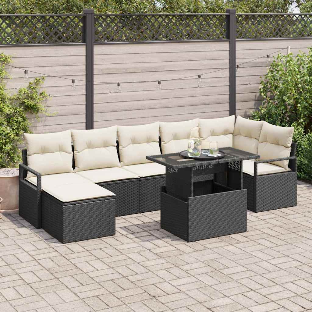 Set Divano da Giardino con cuscino 8 pcs Nero e crema | homemem39
