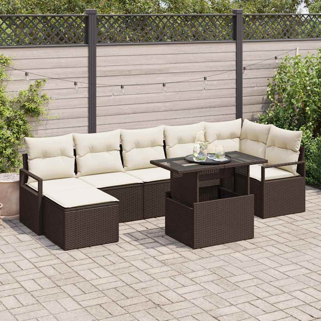 Set Divano da Giardino con cuscino 8 pcs Marrone e crema | homemem39