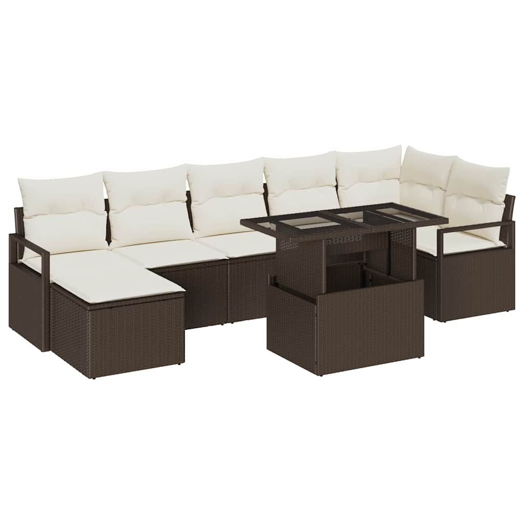 Set Divano da Giardino con cuscino 8 pcs Marrone e crema | homemem39