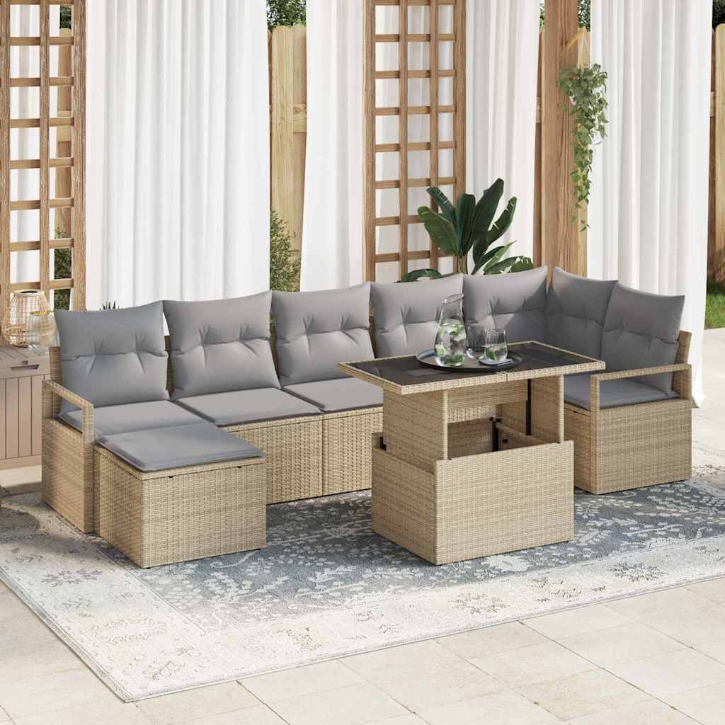Set Divano da Giardino con cuscino 8 pcs beige e grigio chiaro | homemem39