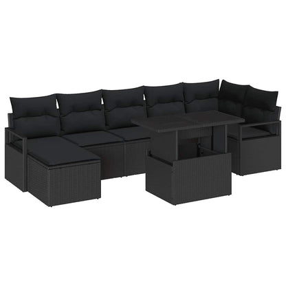 Set Divano da Giardino con archiviazione 8 pcs Nero polyrattan | homemem39