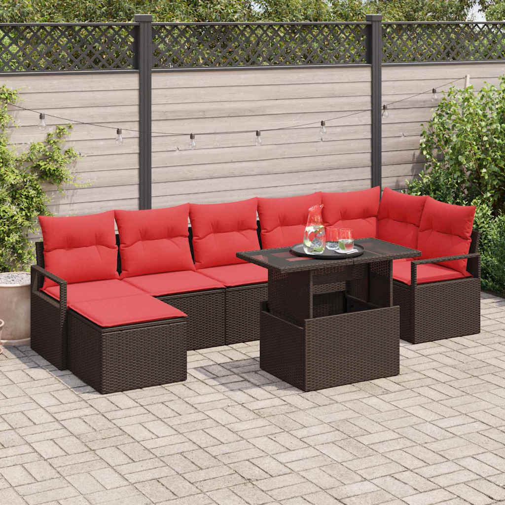 Set Divano da Giardino 8 pcs Marrone e Rosso polyrattan | homemem39