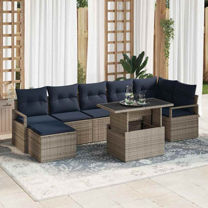 Set Divano da Giardino 8 pcs Grigio e Blu Navy polyrattan | homemem39