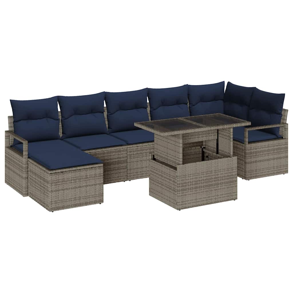 Set Divano da Giardino 8 pcs Grigio e Blu Navy polyrattan | homemem39