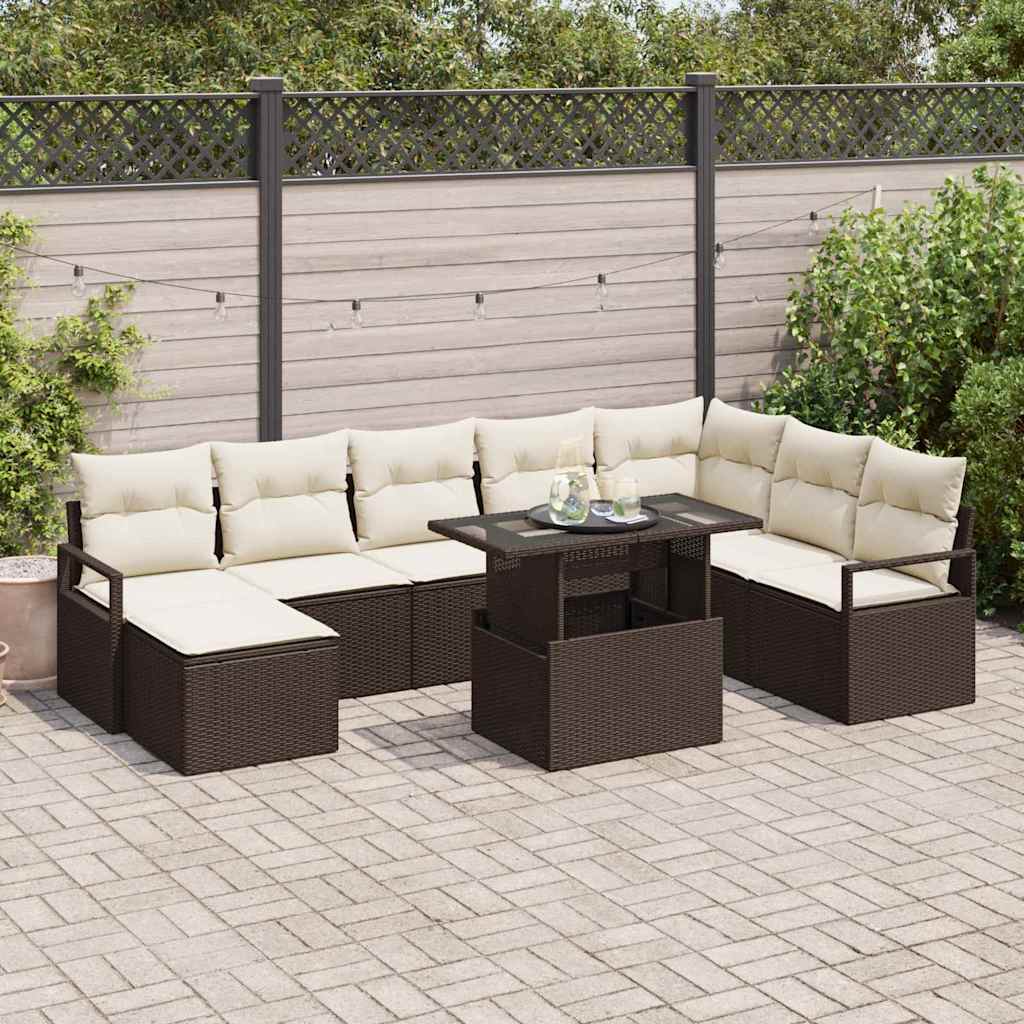 Set Divano da Giardino con cuscino 9 pcs Marrone e crema | homemem39
