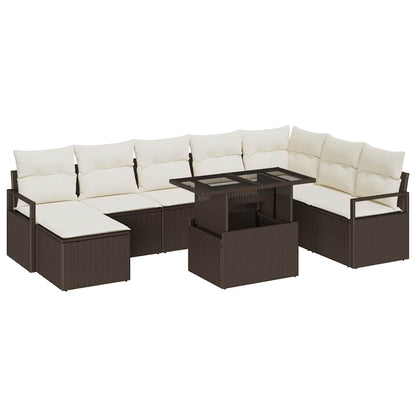 Set Divano da Giardino con cuscino 9 pcs Marrone e crema | homemem39