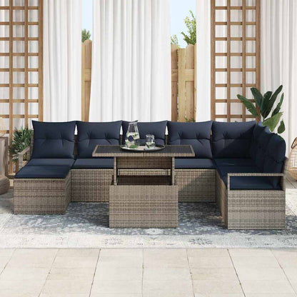 Set Divano da Giardino con cuscino 9 pcs grigio e blu navy | homemem39