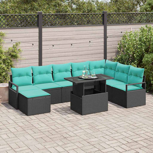 Set Divano da Giardino con cuscino 9 pcs Nero e blu | homemem39