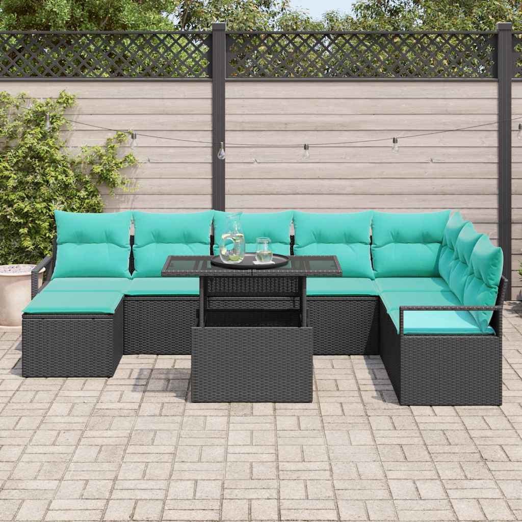Set Divano da Giardino con cuscino 9 pcs Nero e blu | homemem39