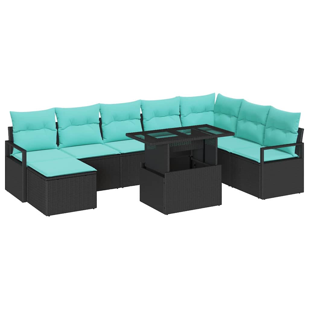 Set Divano da Giardino con cuscino 9 pcs Nero e blu | homemem39