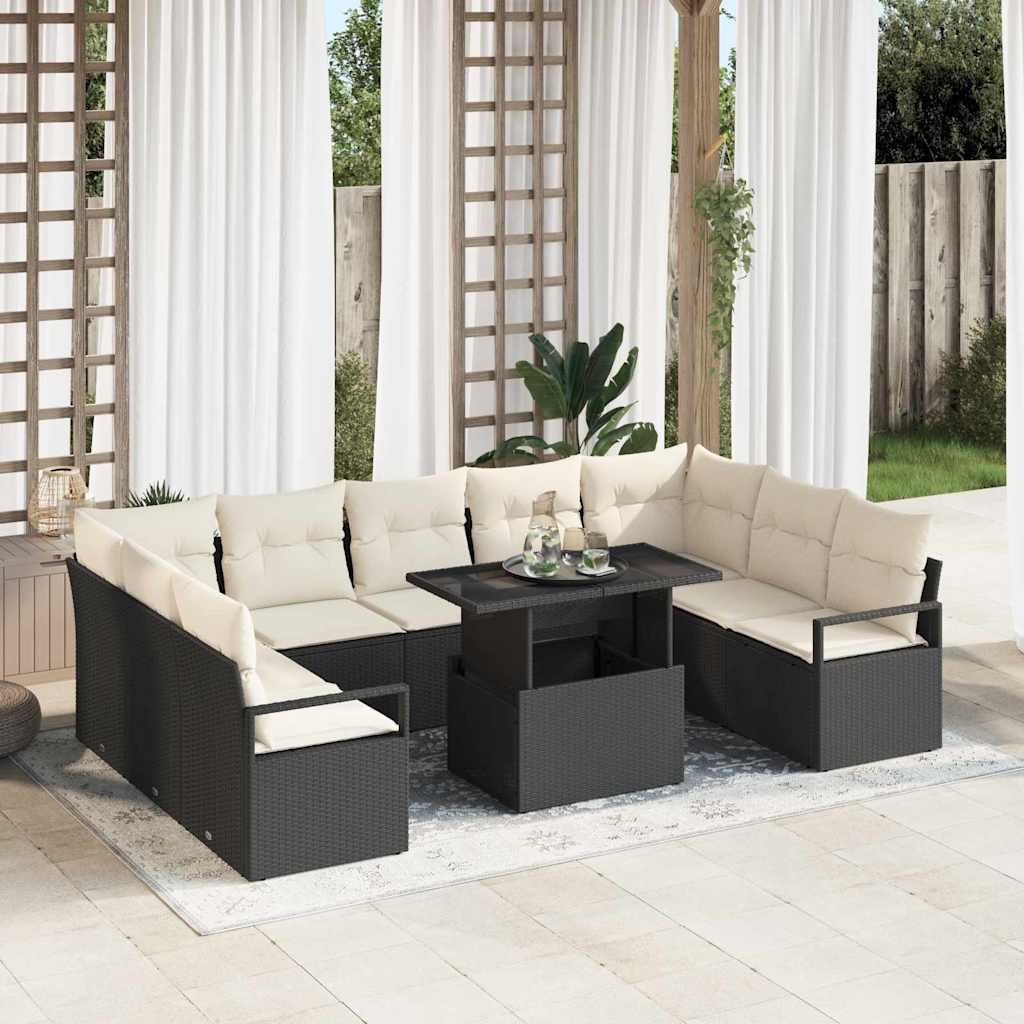 Set Divano da Giardino 10 pcs Nero e crema polyrattan | homemem39