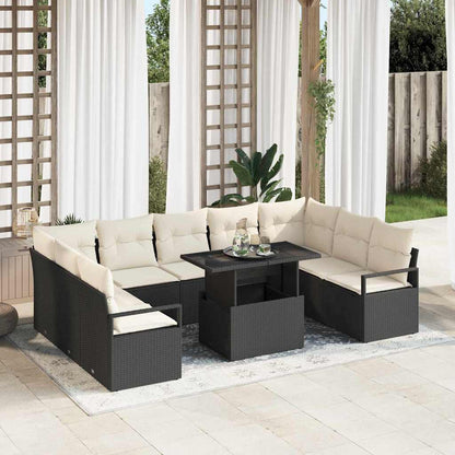 Set Divano da Giardino 10 pcs Nero e crema polyrattan | homemem39