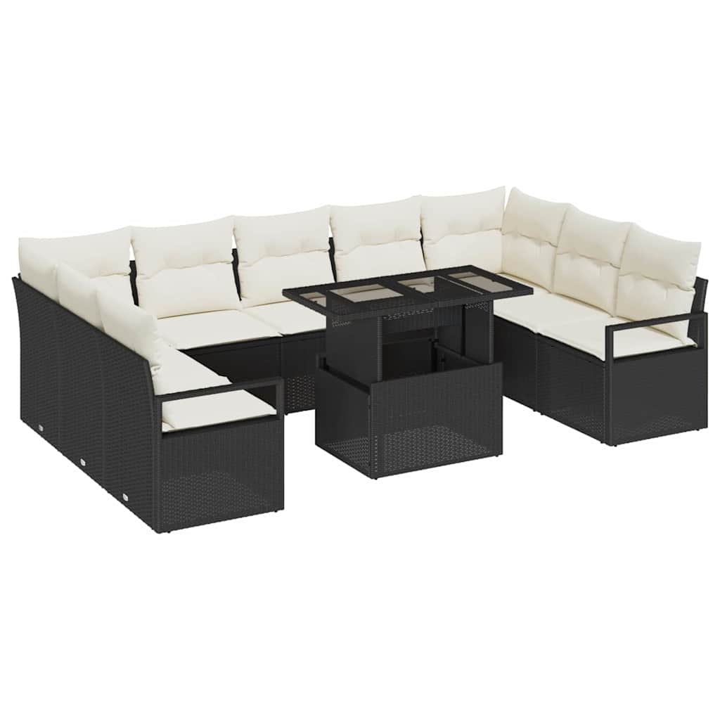 Set Divano da Giardino 10 pcs Nero e crema polyrattan | homemem39