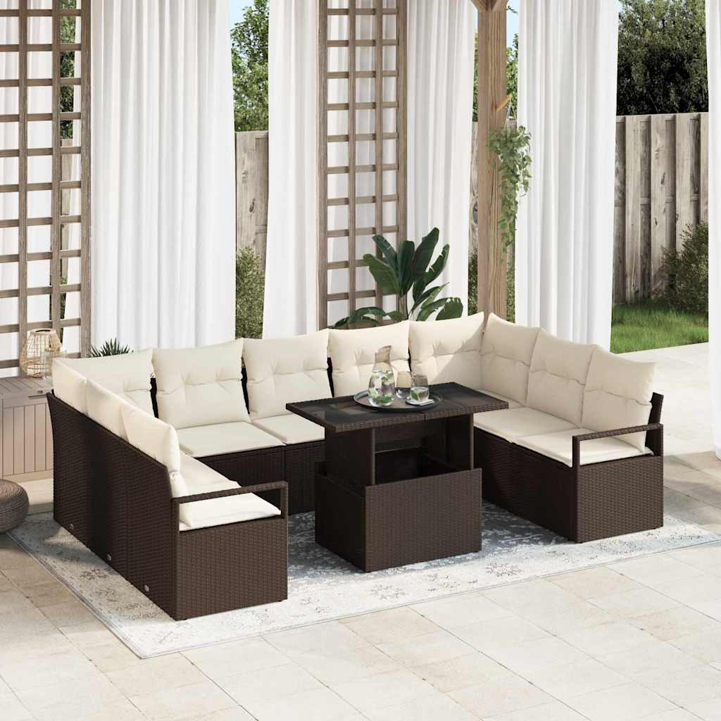Set Divano da Giardino 10 pcs Marrone e Crema polyrattan | homemem39