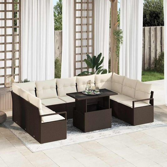 Set Divano da Giardino 10 pcs Marrone e Crema polyrattan