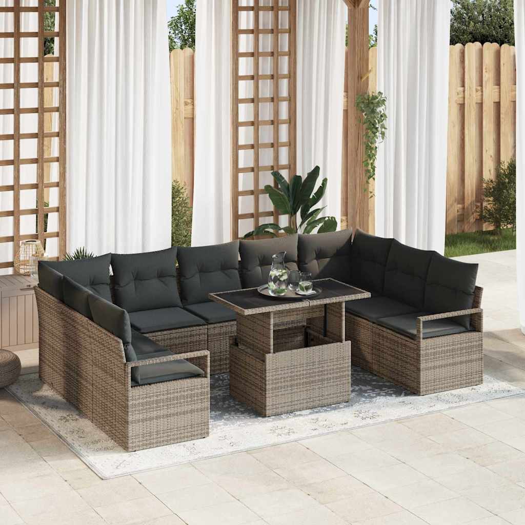 Set Divano da Giardino con cuscino 10 pcs Grigio polyrattan | homemem39