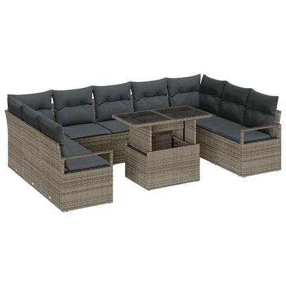 Set Divano da Giardino con cuscino 10 pcs Grigio polyrattan | homemem39