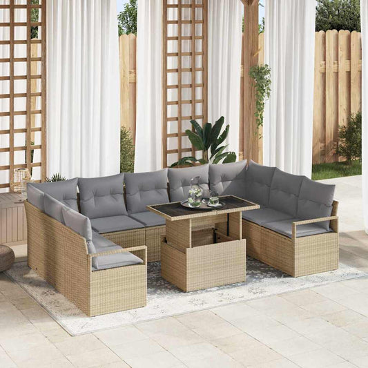 Set Divano da Giardino 10 pcs beige e grigio chiaro polyrattan