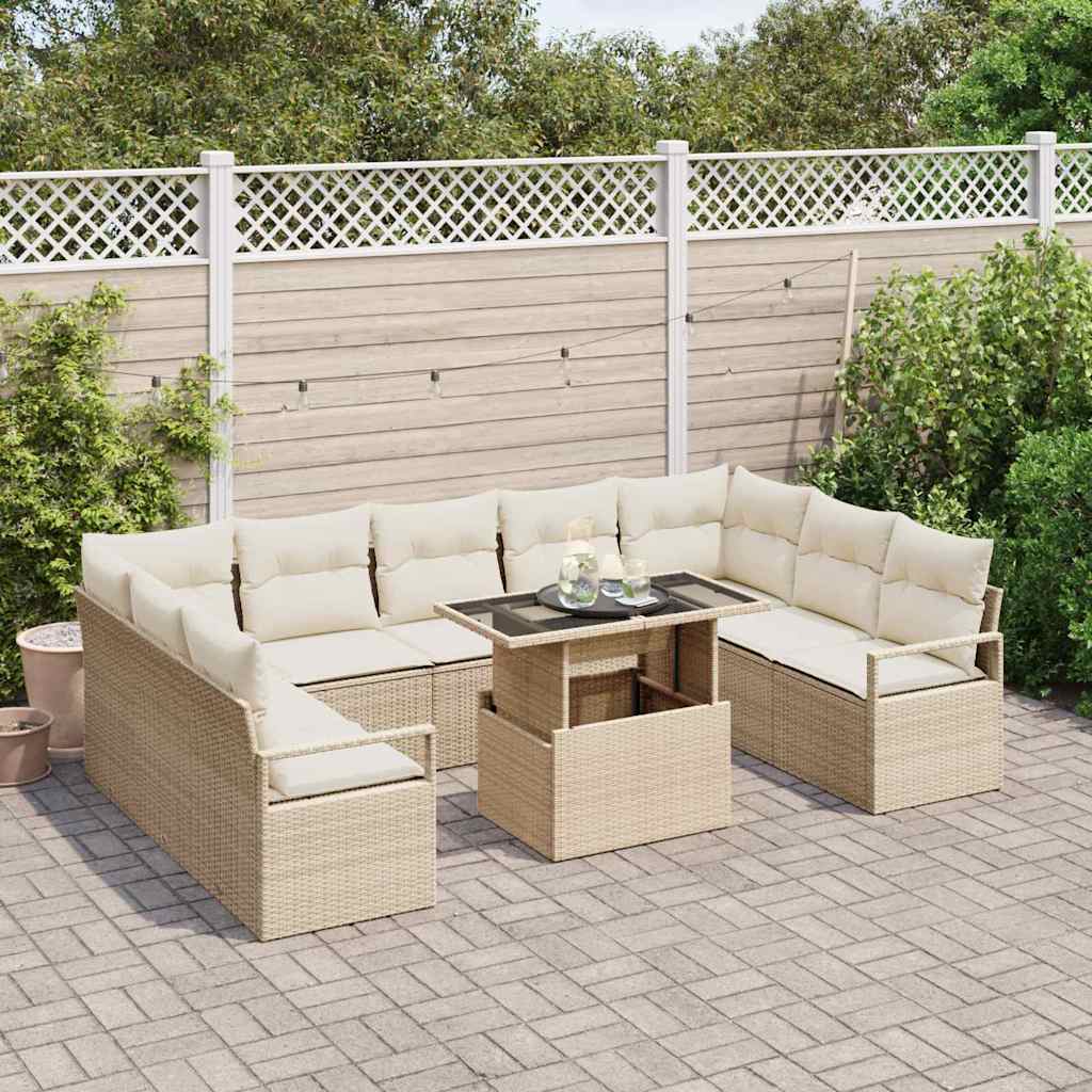 Set Divano da Giardino 10 pz 9-Numero di posti Beige e Crema