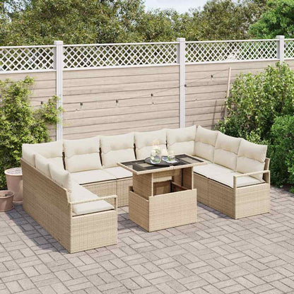 Set Divano da Giardino 10 pz 9-Numero di posti Beige e Crema