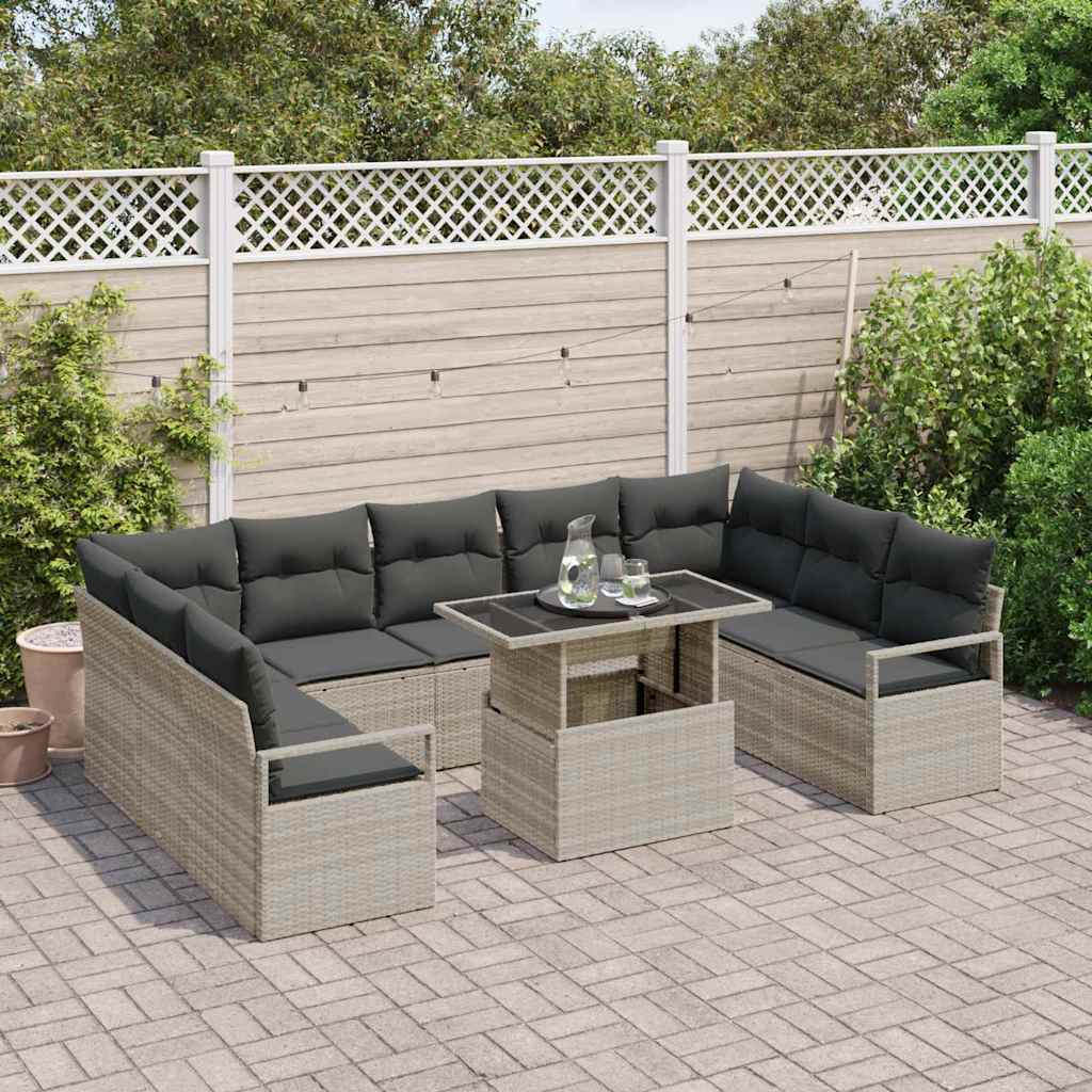 Set Divano da Giardino 10 pcs Grigio chiaro polyrattan | homemem39