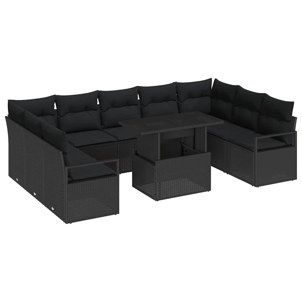 Set Divano da Giardino 10 pz 9-Numero di posti Nero polyrattan