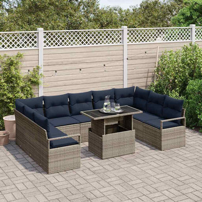 Set Divano da Giardino 10 pcs Grigio e Blu Navy Poly Rattan | homemem39