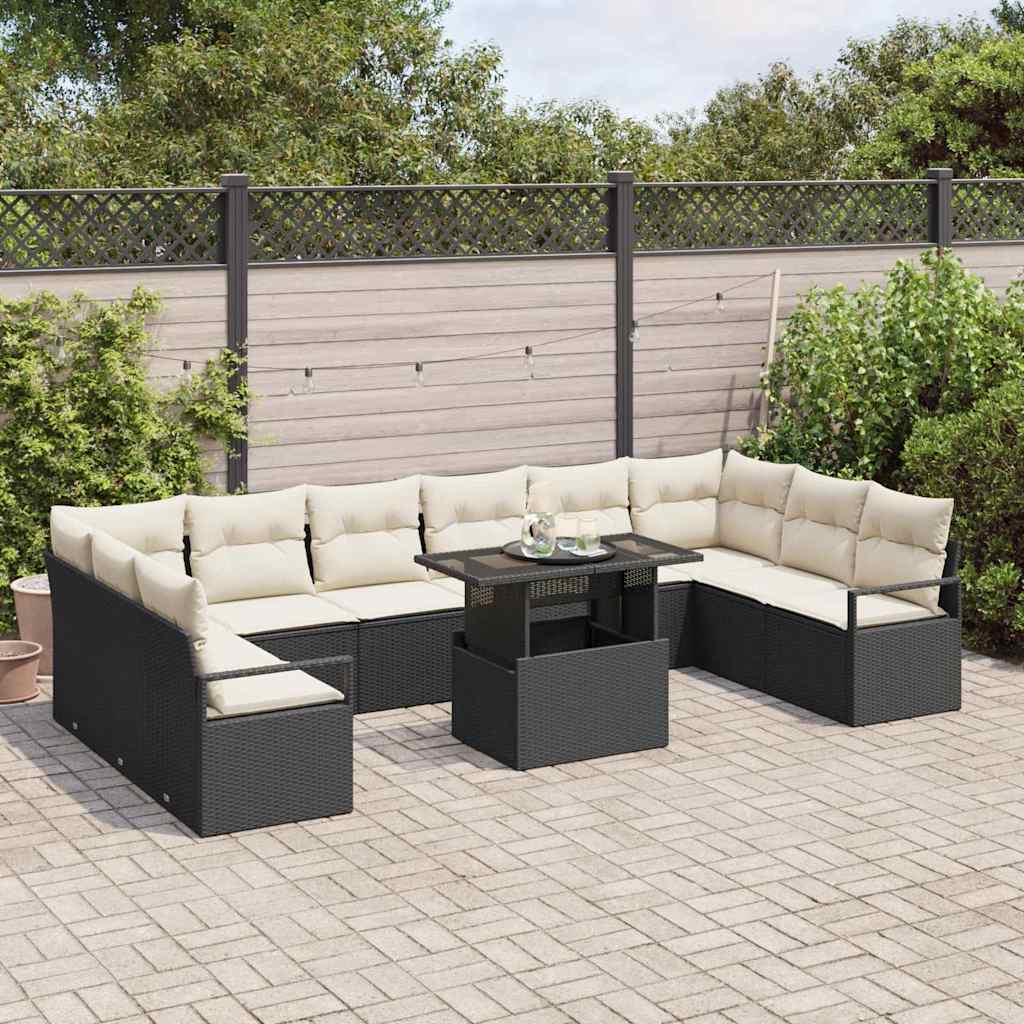 Set Divano da Giardino 11 pcs Nero e crema polyrattan | homemem39