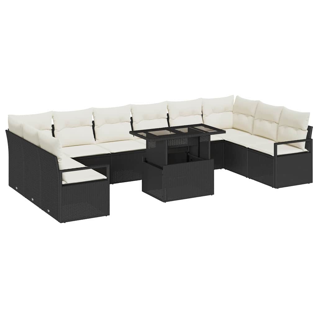 Set Divano da Giardino 11 pcs Nero e crema polyrattan | homemem39