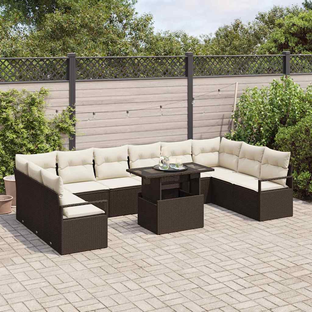 Set Divano da Giardino 11 pcs Marrone e Crema polyrattan | homemem39