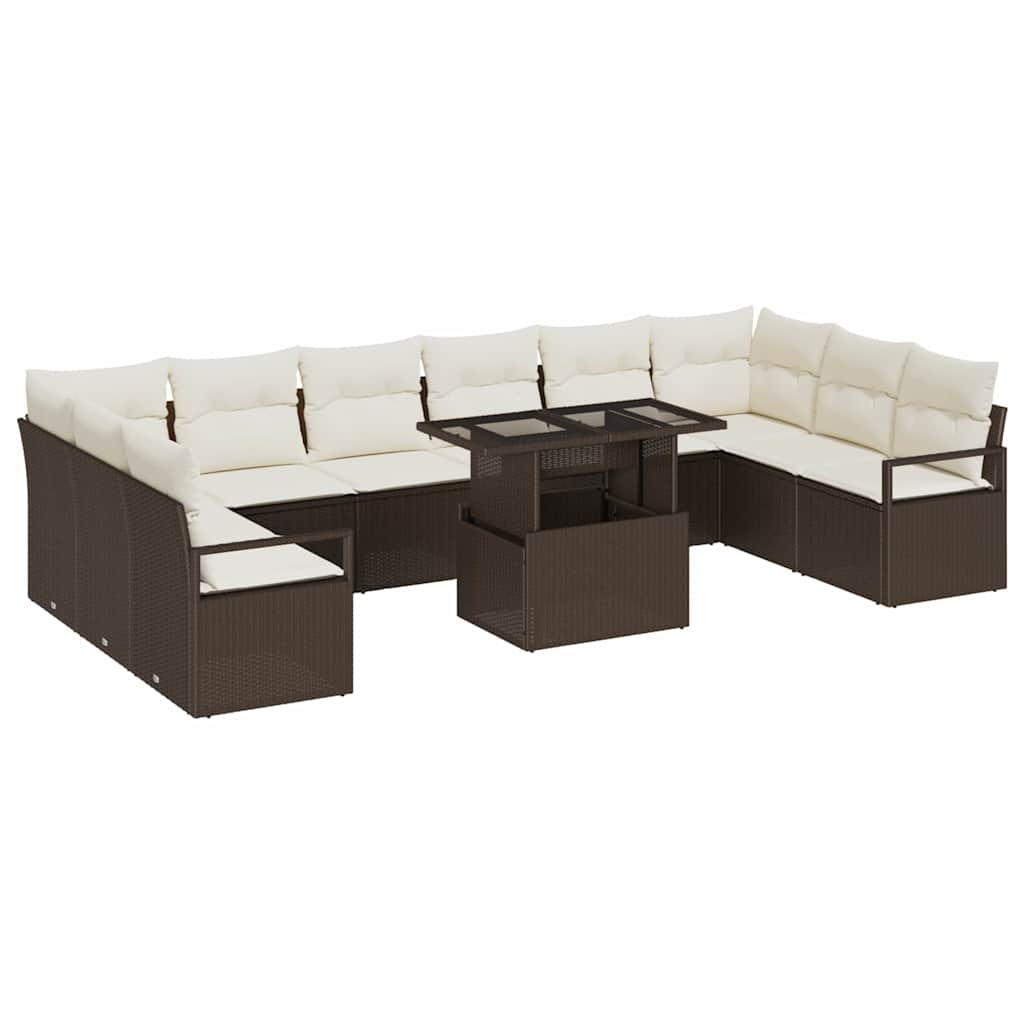 Set Divano da Giardino 11 pcs Marrone e Crema polyrattan | homemem39
