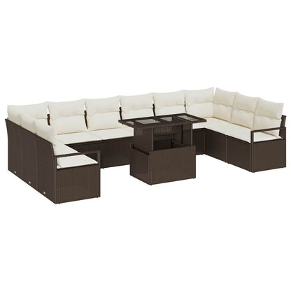 Set Divano da Giardino 11 pcs Marrone e Crema polyrattan | homemem39