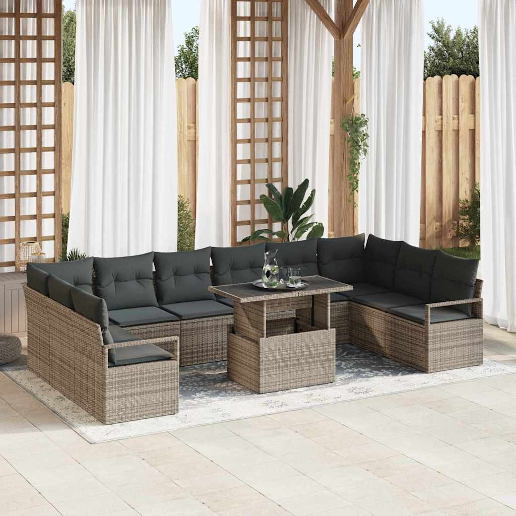 Set Divano da Giardino con cuscino 11 pcs Grigio polyrattan | homemem39