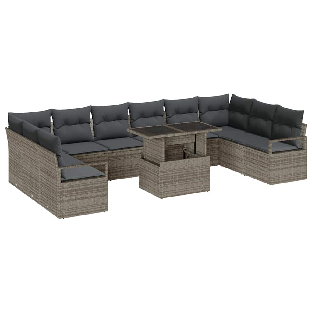 Set Divano da Giardino con cuscino 11 pcs Grigio polyrattan | homemem39