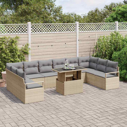 Set Divano da Giardino 11 pcs Beige e Grigio Chiaro polyrattan | homemem39
