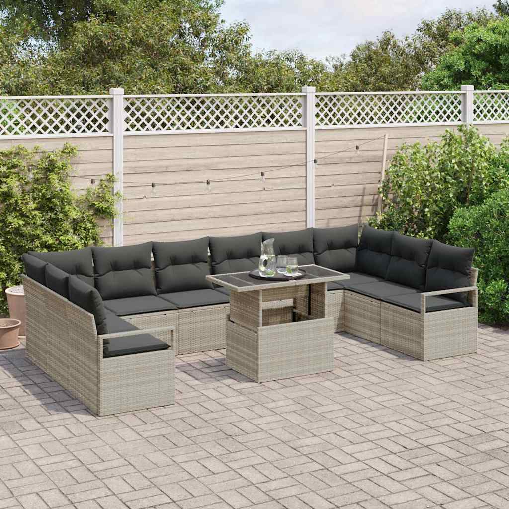 Set Divano da Giardino 11 pcs Grigio chiaro polyrattan | homemem39