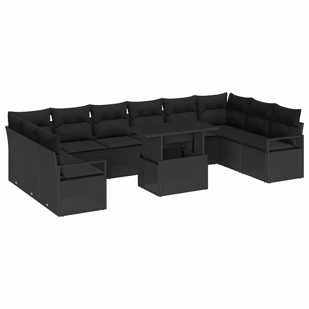 Set Divano da Giardino con cuscino 11 pcs Nero polyrattan | homemem39