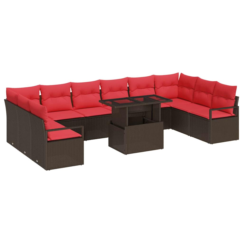 Set Divano da Giardino 11 pcs Marrone e Rosso polyrattan | homemem39