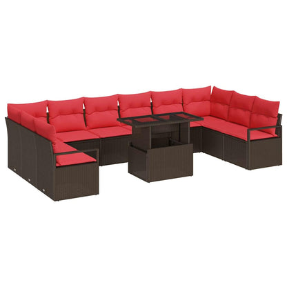 Set Divano da Giardino 11 pcs Marrone e Rosso polyrattan | homemem39