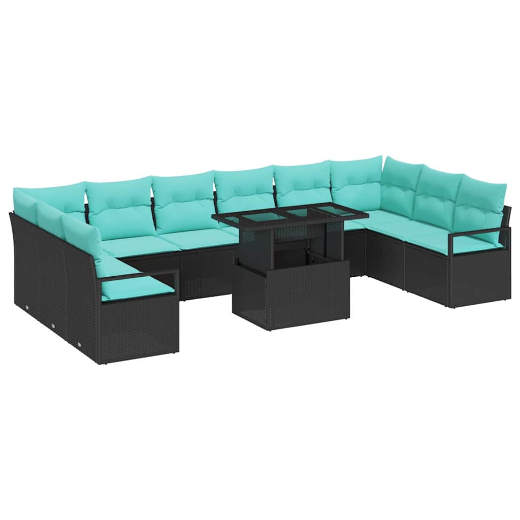 Set Divano da Giardino con cuscino 11 pcs Nero e blu polyrattan | homemem39