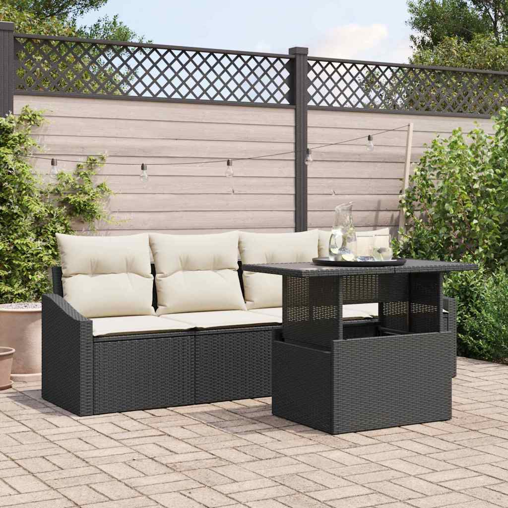 Set Divano da Giardino 5 pcs Nero e crema polyrattan | homemem39