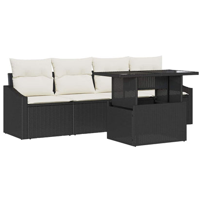 Set Divano da Giardino 5 pcs Nero e crema polyrattan | homemem39