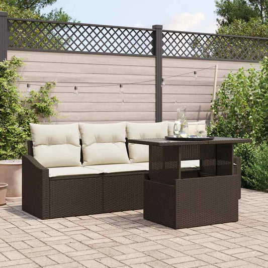 Set Divano da Giardino 5 pcs Marrone e Crema polyrattan