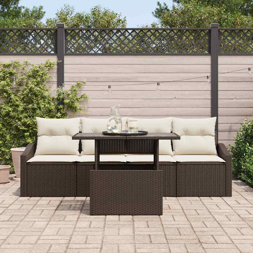 Set Divano da Giardino 5 pcs Marrone e Crema polyrattan | homemem39