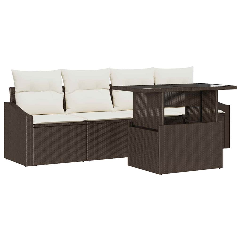 Set Divano da Giardino 5 pcs Marrone e Crema polyrattan | homemem39