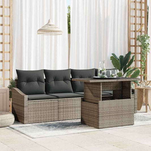 Set Divano da Giardino con cuscino 5 pcs Grigio polyrattan