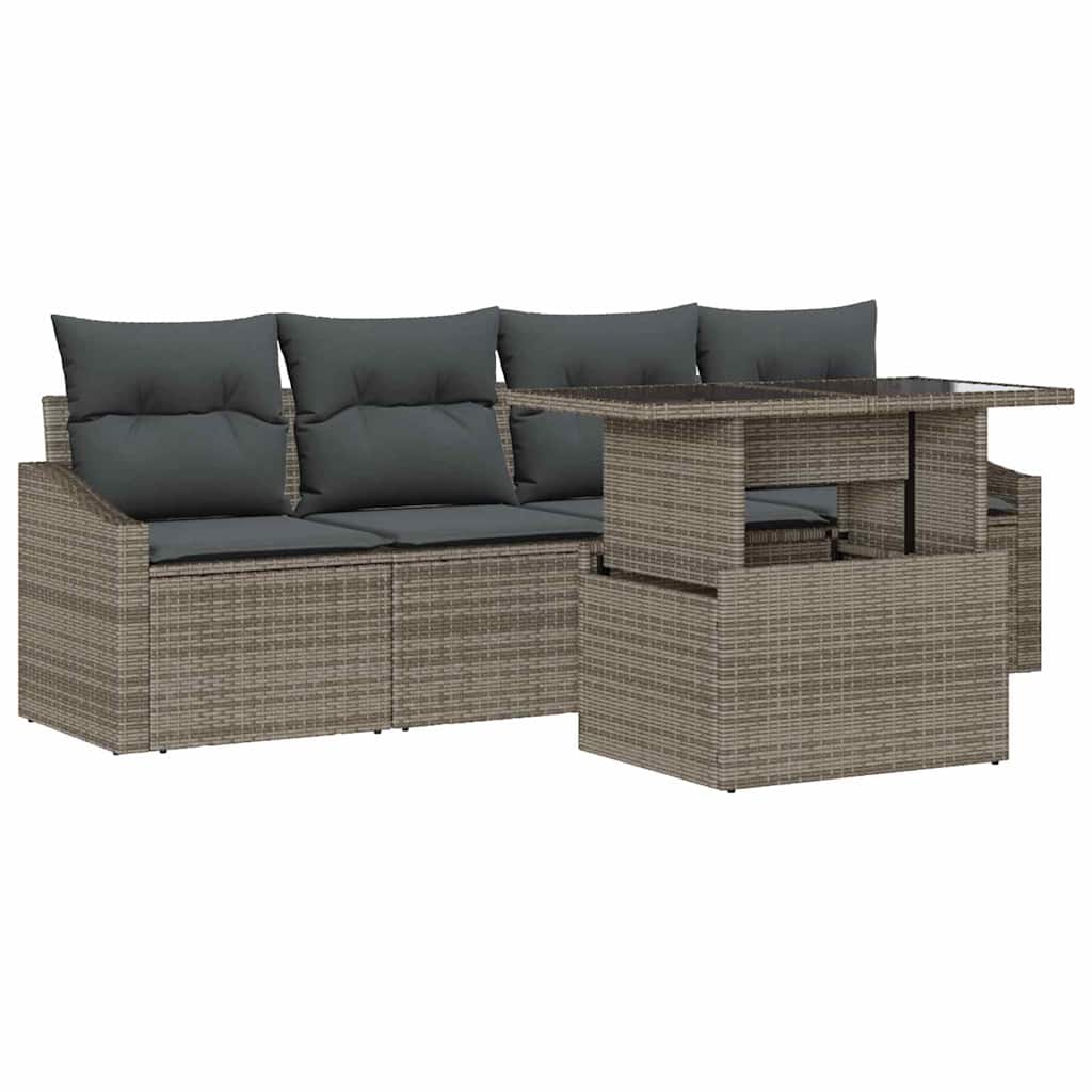 Set Divano da Giardino con cuscino 5 pcs Grigio polyrattan | homemem39